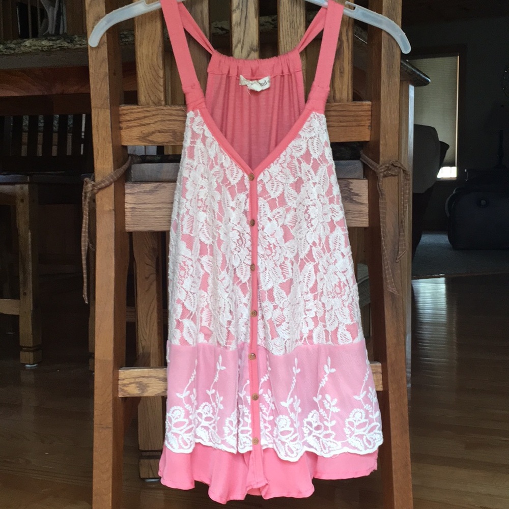 Pink Lace Button Up Tank Top